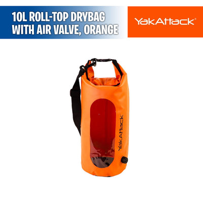 10L Roll-Top Drybag with Air Valve, Orange - YakAttack