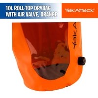 10L Roll-Top Drybag with Air Valve, Orange - YakAttack