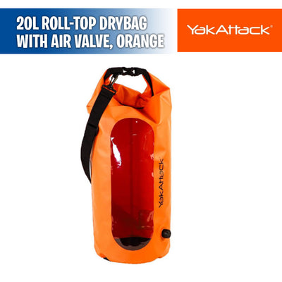 20L Roll-Top Drybag with Air Valve, Orange - YakAttack