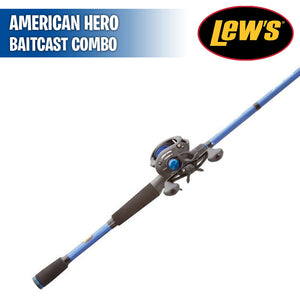 american hero baitcaster combo Lew's Camo Baitcast Tackle World The 95mm bowed anodized aluminum handle with Combat Grip knobs ensures a comfortable and secure grip Hero Baitcaster Lew's American Hero