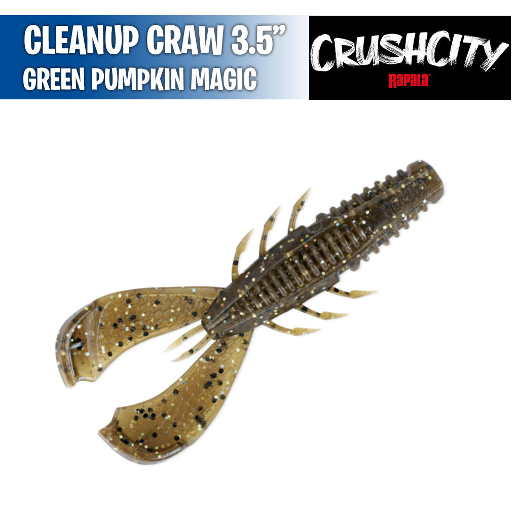 CrushCity Cleanup Craw 3 Soft Plastic Bait - Green Pumpkin Chartreuse Pepper Color, For Bass Fishing